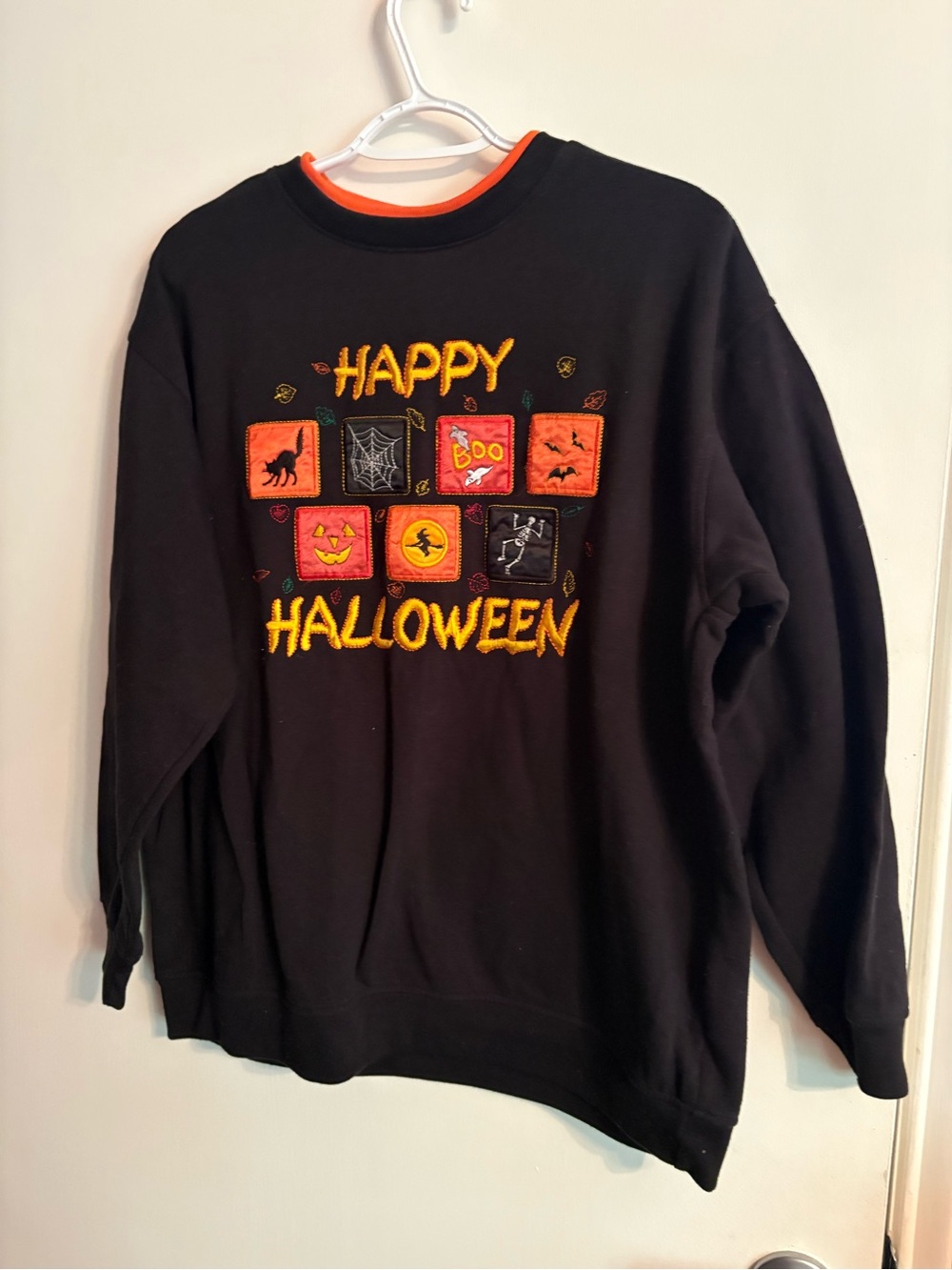 Happy Halloween Embroidered Black Sweatshirt